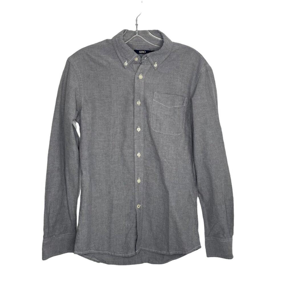 Spao Mens Shirt Size M Gray Collared Casual Long Sleeve Button Down Shirt